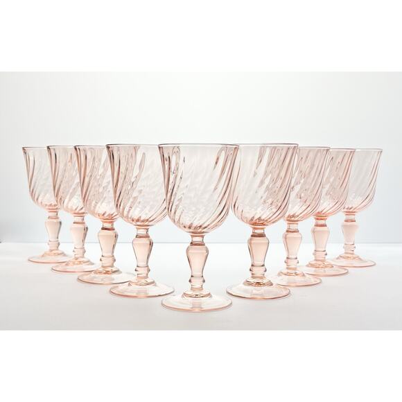 Cristal d’Arques “Rosaline” Set of 9 Wine Glasses 5 3/4” 6oz Pink Swirl, France - Picture 2 of 6